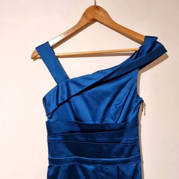 Cue Size 6 Teal Satin Cocktail Party Pencil Dress - Picture 2 of 7